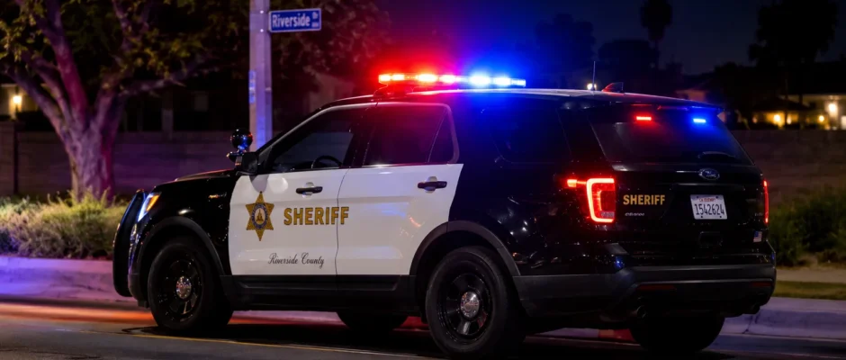 California sheriff patrol vehicle at night representing the Jonathan Taylor Thomas traffic stop arrest