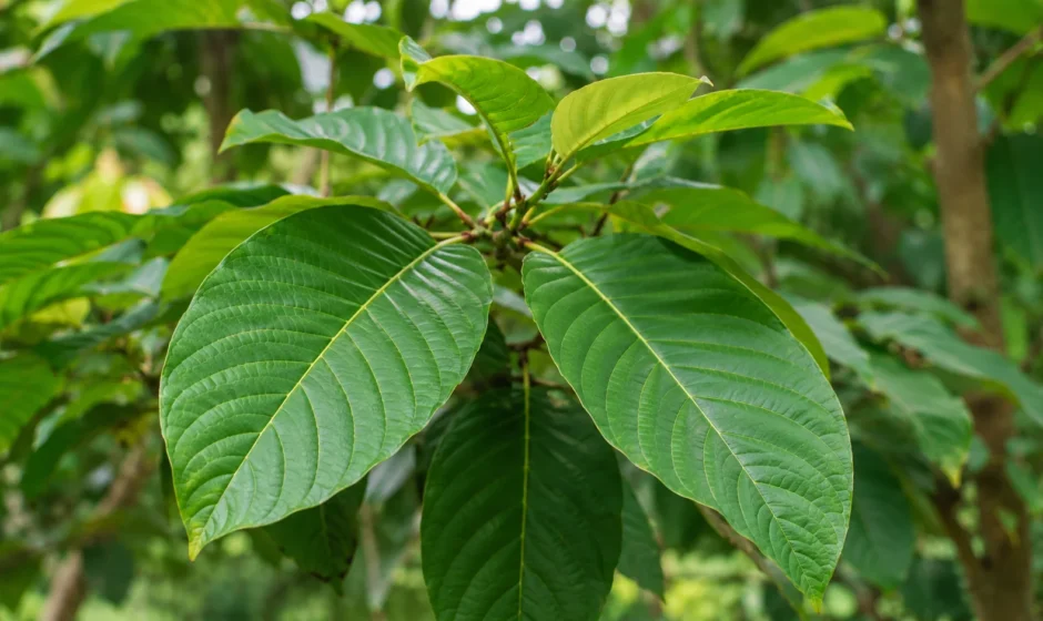 Mitragyna speciosa kratom leaves on the tree.