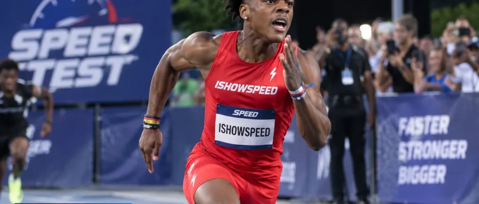 IShowSpeed sprinting during a televised speed test