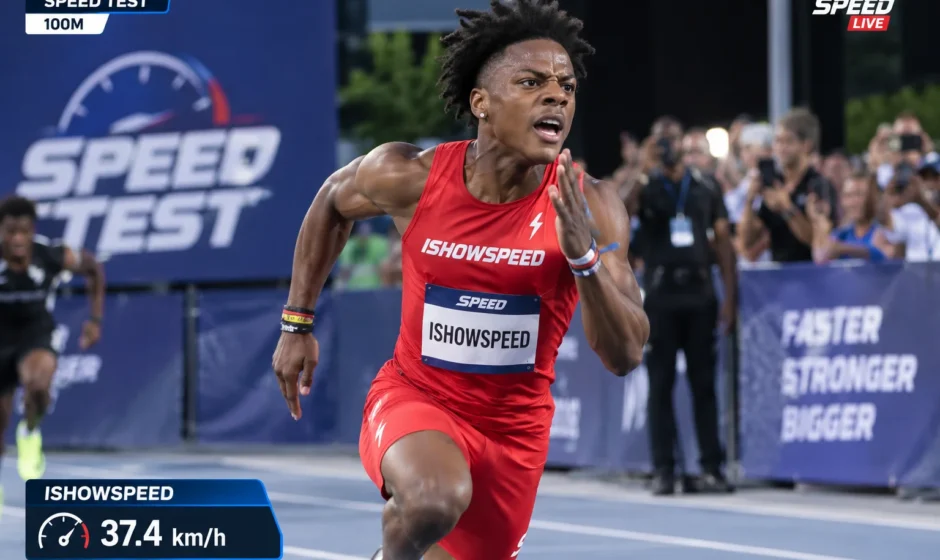 IShowSpeed sprinting during a televised speed test