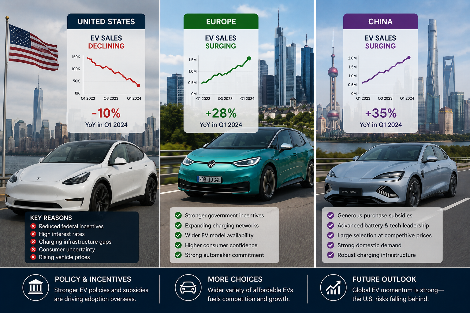 Why US EV Sales Are Declining While Europe and China Surge