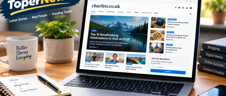 A laptop displaying charfen.co.uk