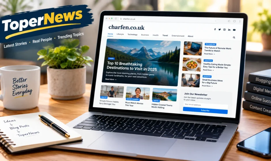 A laptop displaying charfen.co.uk